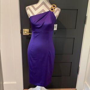 David Meister Purple One-Shoulder Pencil Dress Size 2